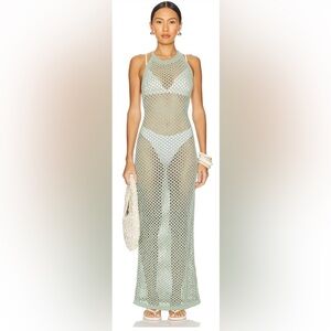 superdown Mirina Maxi Dress Sage Green Crochet Knit Cover Up Size Small